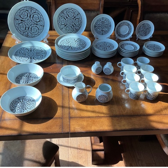 Other - Noritake Esperanza 6924 Vintage China Set of 46  Modern Black & White (Japan)